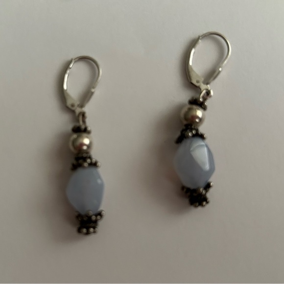 New Blue Stone and Silver Color Designs Earrings Handmade in USA - Picture 5 of 5